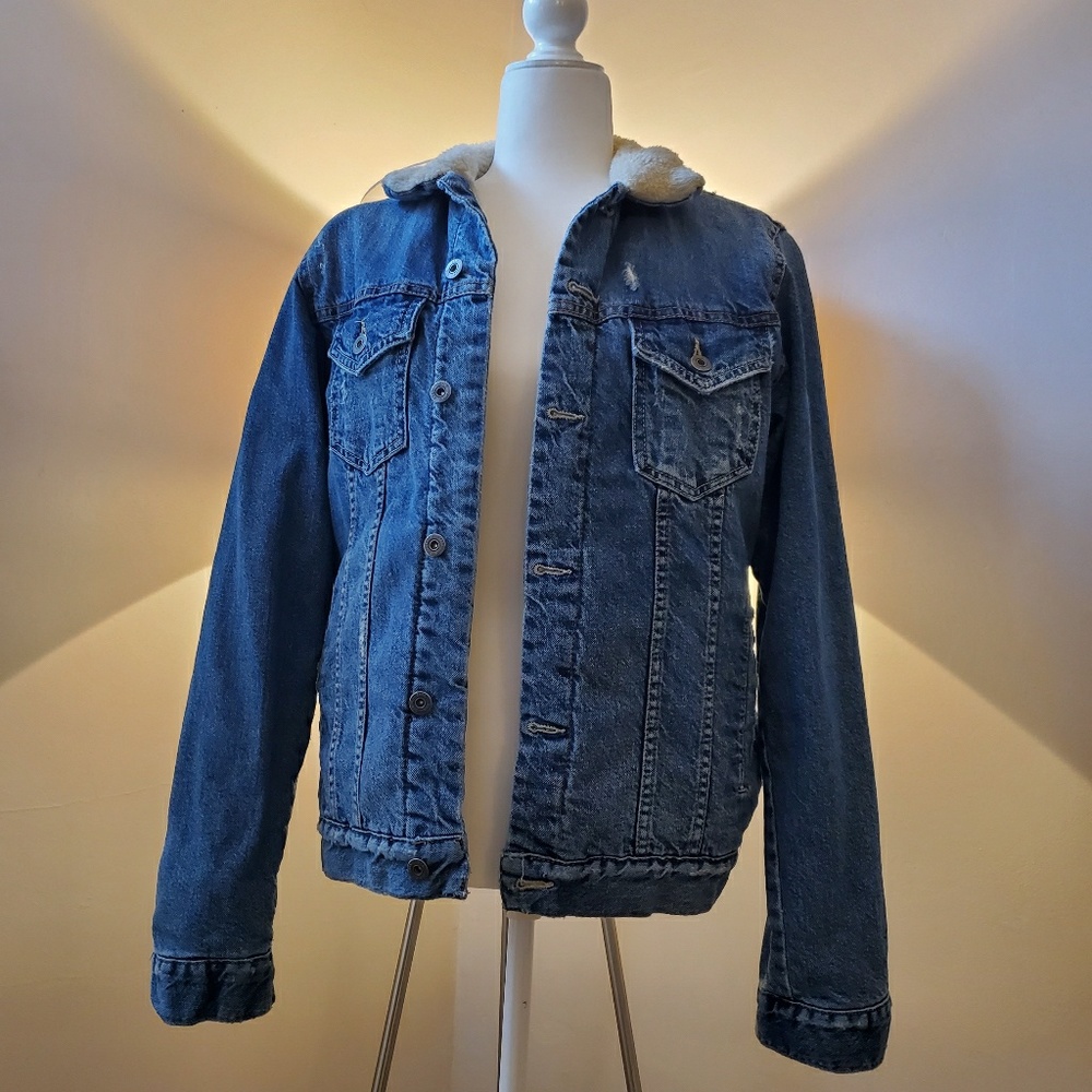 ZARA Faux Shearling Lined Denim Jacket